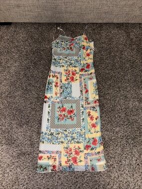 Floral Patchwork Slip Dress in Yellow and Blue